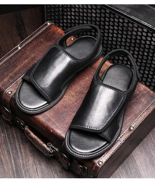 catpedro夏季开车外穿牛皮男士凉鞋潮百搭罗马鞋男软底休闲凉皮鞋男