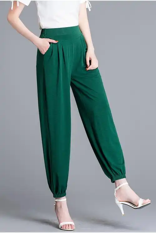 中老年人女装高腰灯笼裤女透气九分裤