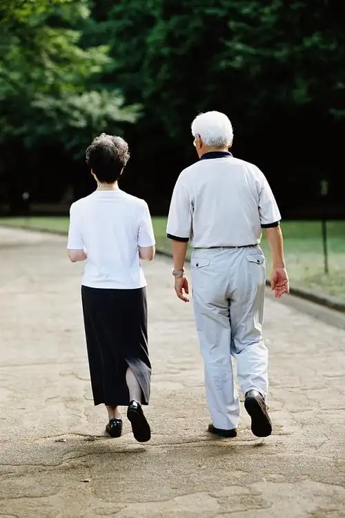 老夫妇在公园散步,后视镜图片下载