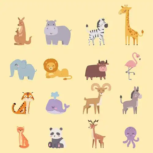 可爱的动物园卡通动物隔离有趣的野生动物