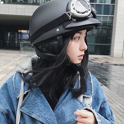 高档头盔电动车女四季通用安全帽摩托车机车哈雷盔秋冬季半盔复古