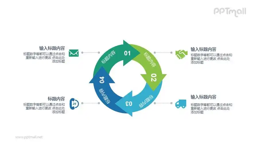 4部分带箭头的循环图示ppt模板素材下载 – pptmall