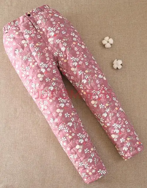 棉花手工棉裤女加厚高腰保暖裤 中老年人妈妈宽松外穿大码冬装 紫碎花