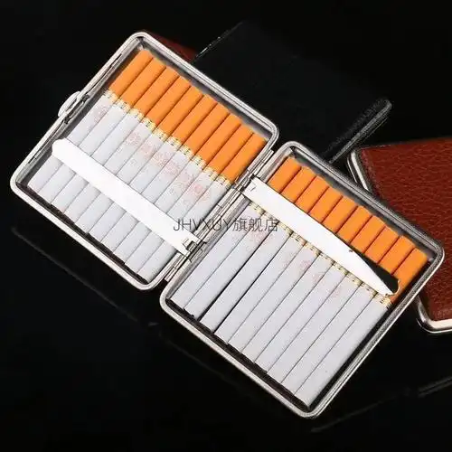旱烟烟盒男便携 手卷皮质烟盒20支装金属简约香菸便携烟盒烟烟夹男士