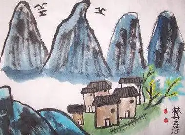儿童水粉山水画简笔画