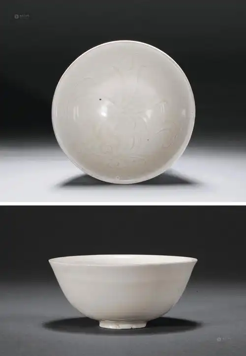 0550北宋定窑白瓷刻划花纹碗