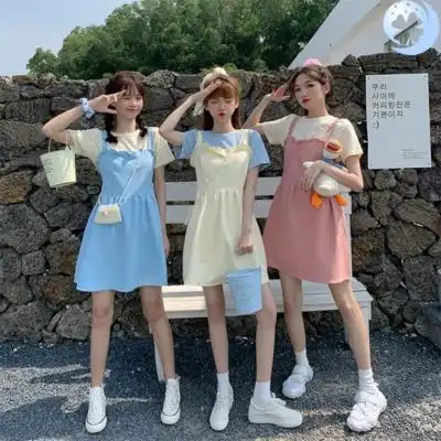 夏季百搭闺蜜装三人ins潮连衣裙小清新女学生韩版202拉丁舞.