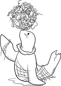 黑白海豹被海洋垃圾包围海洋污染倾倒在斯里兰卡科伦坡附近海域的垃圾