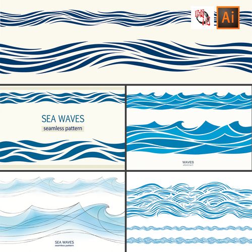 蓝色水波纹水面海浪抽象线条曲线背景计ai矢量设计素材