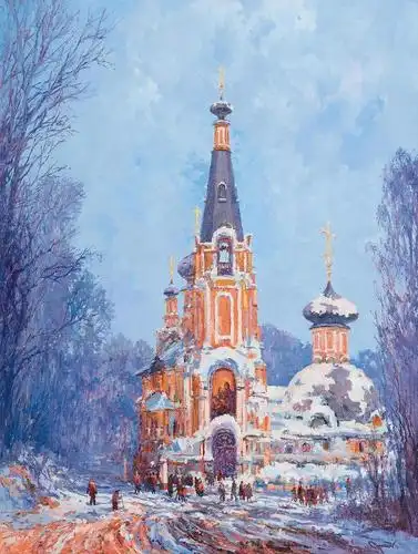 10662013年作教堂布面油画