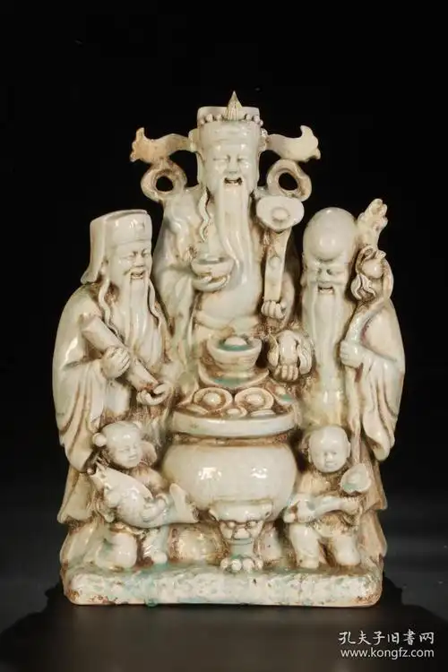 清代青瓷小开片精工细作满工福禄寿三星像