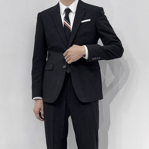 高端系秋冬季修身单排双扣纯羊毛西装男纯黑色休闲西服已售出3件