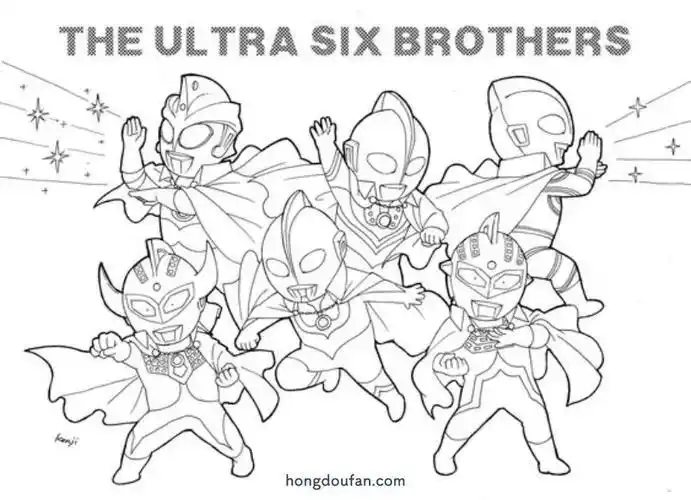 三个奥特曼涂色卡通大全奥特战斗涂色图片-红豆饭小学生简笔画大全