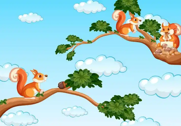在树上吃坚果的松鼠矢量素材
