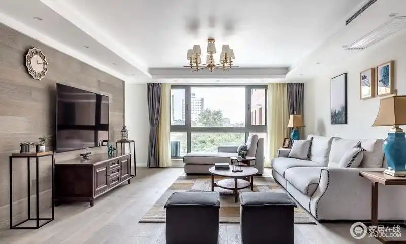 客厅家具颜色搭配技巧客厅电视沙发木色空间客厅沙发边上窗帘效果图片