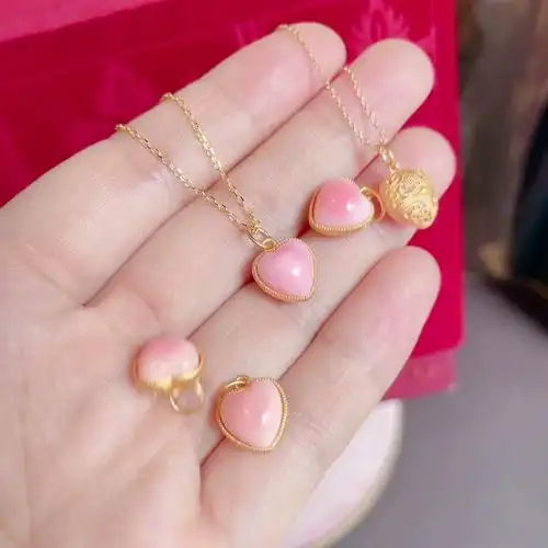 法式浪漫复古925纯银镶胭脂螺女皇贝爱心颈链小众粉色贝壳银项链