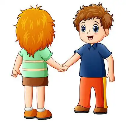 卡通男孩和女孩握手