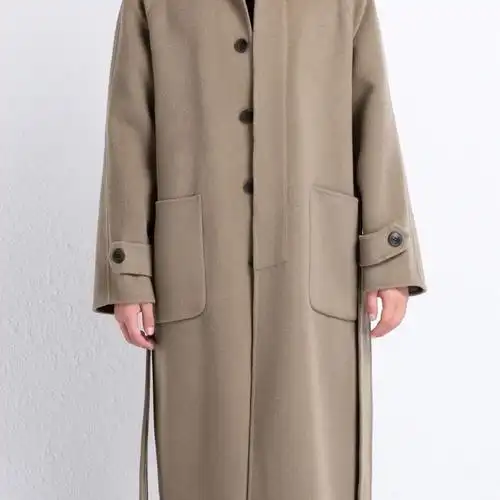 纯羊毛双面尼风衣男士 中长款宽松型外套膝时尚百搭纽扣腰带款