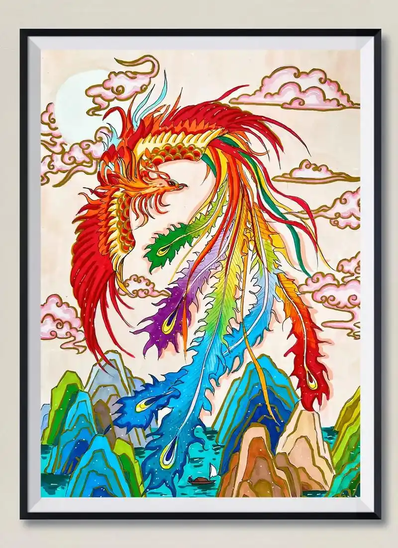 国风马克笔系列『瑞兽神凤』.#马克笔手绘 #一起学画画 #山 - 抖音