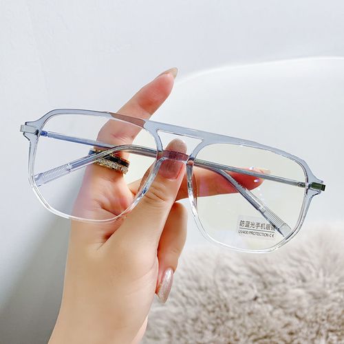 新款tr90眼镜近视男款胖子双梁方框装饰平光镜女护目防蓝光眼镜