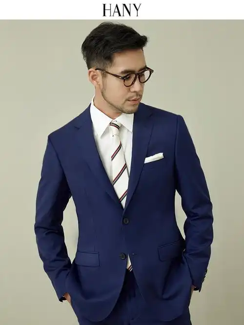 hany汉尼那不勒斯羊毛西装蓝色正装高级男士西服西服套装