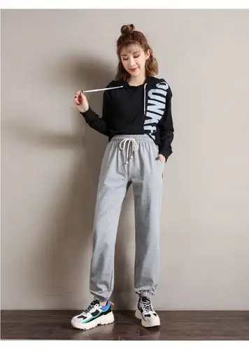 裤子女宽松运动裤2019新款春夏学生纯棉灯笼长裤束脚休闲显瘦卫裤