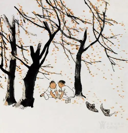 李可染作品秋风吹下红雨来