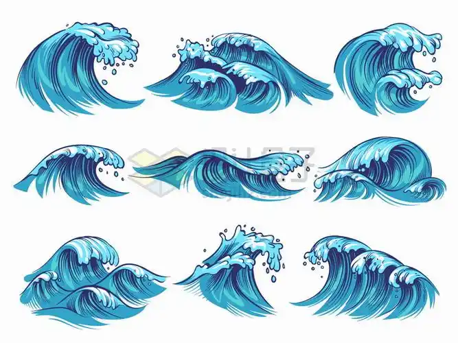 9款手绘蓝色海浪巨浪浪花png图片免抠矢量素材