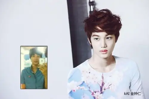 留着锅盖头的金钟大加上yeah的手势,呆萌到了极点,跟现在的造型比前来