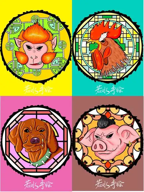 国潮中国风十二生肖头像手绘