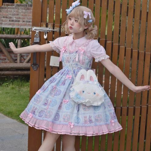 可爱兔头玩偶斜挎包洛丽塔包包儿童单肩包少女心软萌妹子毛绒玩具