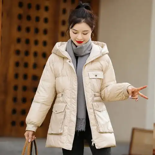 2022新款保暖鸭绒外套羽绒服女中长款韩版小个子洋气女款冬装修身