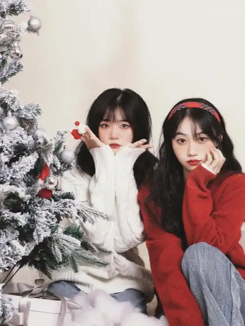 圣诞闺蜜双人拍摄姿势