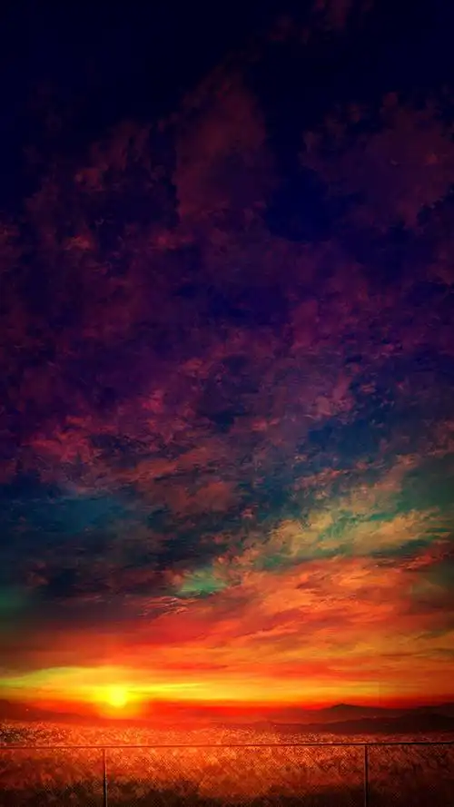 动漫傍晚火烧云风景