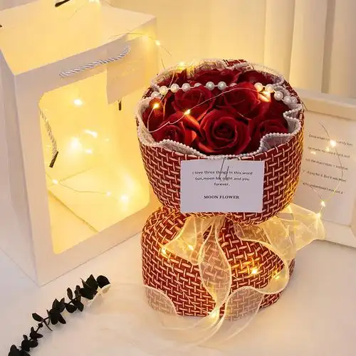 网红款七夕情人节礼品生日小礼物送朋友女生女友老婆玫瑰花束报价_参