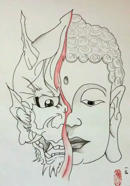 一半佛,一半魔,十分暗沉的一幅半面人,超喜欢这幅画