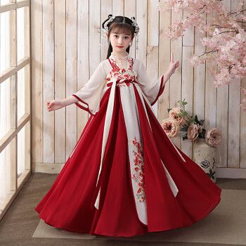 裙2024夏季新款小仙女唐装襦裙古装国潮 酒红色单汉服(配头饰 眉心贴)