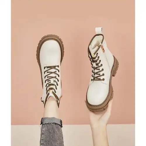 马丁靴女款白色靴子2022年新款秋季女鞋搭配裙子的短靴英伦风夏款