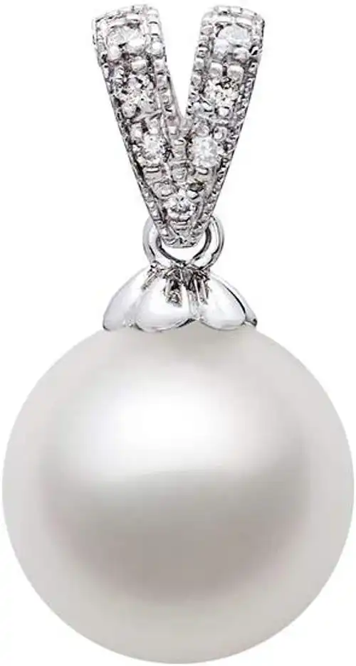 白色南海养殖珍珠吊坠 女式 14k 白金镶钻石 aaaa 品质 - 优质珍珠