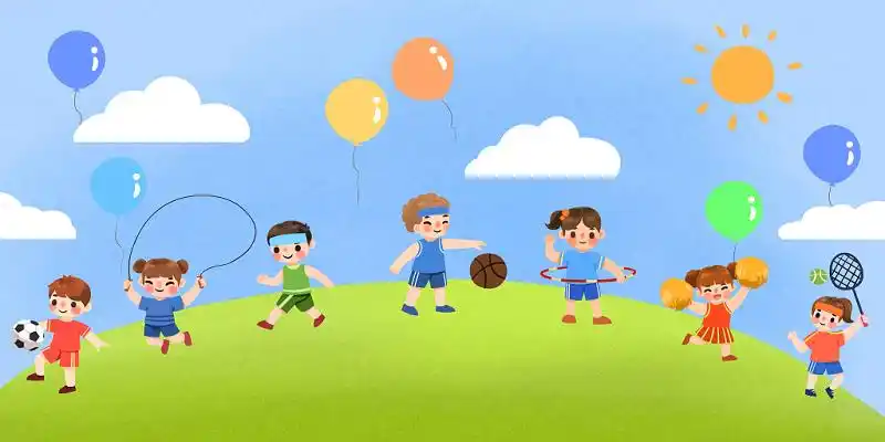 运动背景素材手绘卡通可爱儿童人物原创素材卡通手绘放大镜元素原创