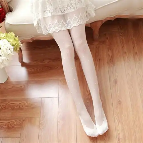 日系甜美蕾丝白色丝袜夏季超薄透明连裤袜女百搭性感显瘦打底袜子_7折