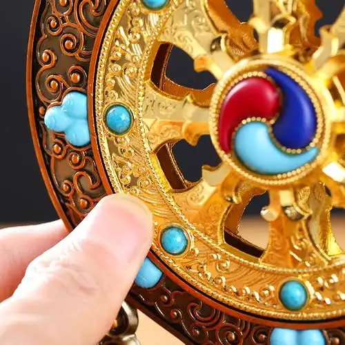 尼泊尔工艺彩绘藏传佛教用品密宗法器轮王七政修行摆件