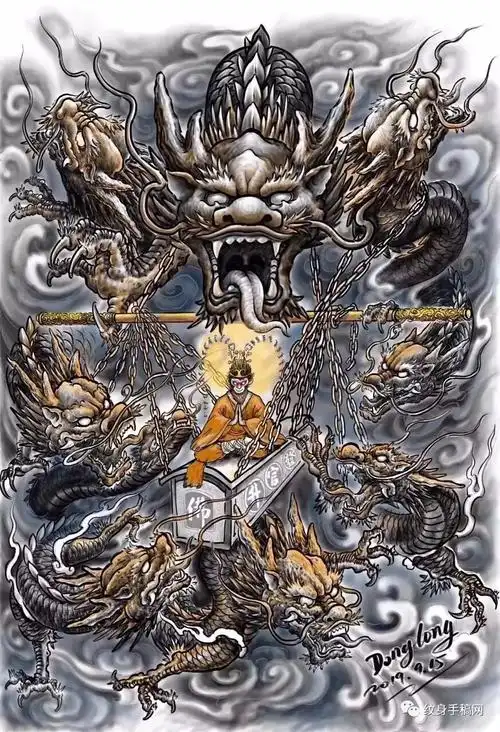 满背九龙拉棺纹身满背九龙拉棺纹身手稿图案
