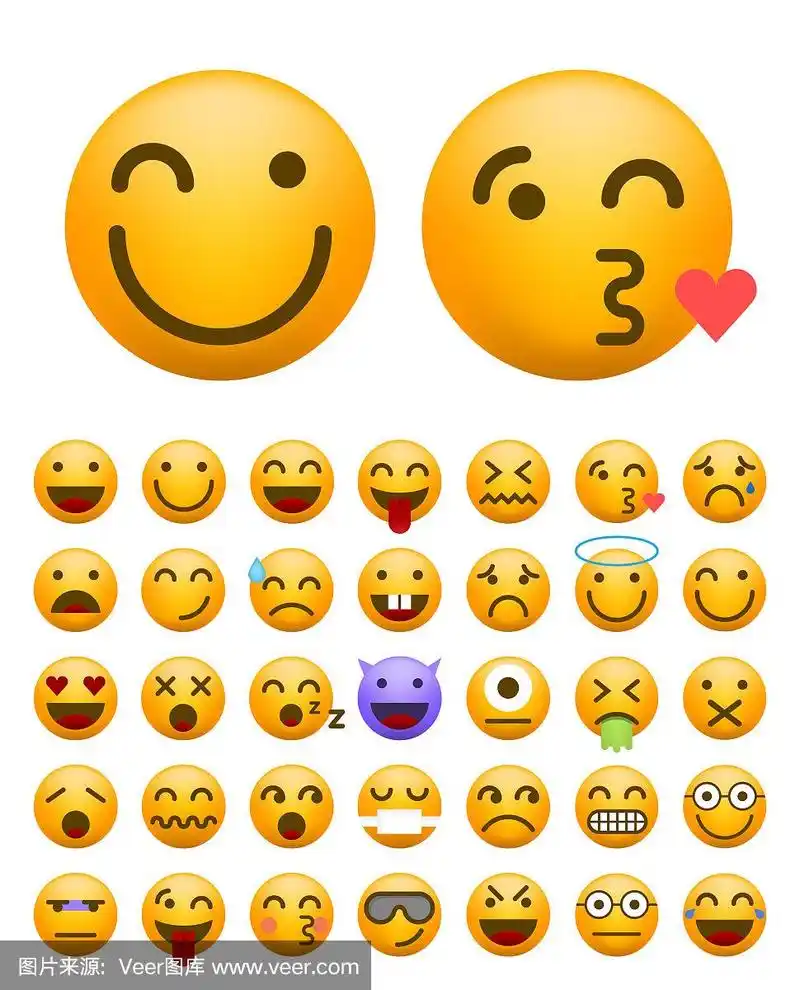 一套可爱的表情符号在白色的背景.孤立的矢量图