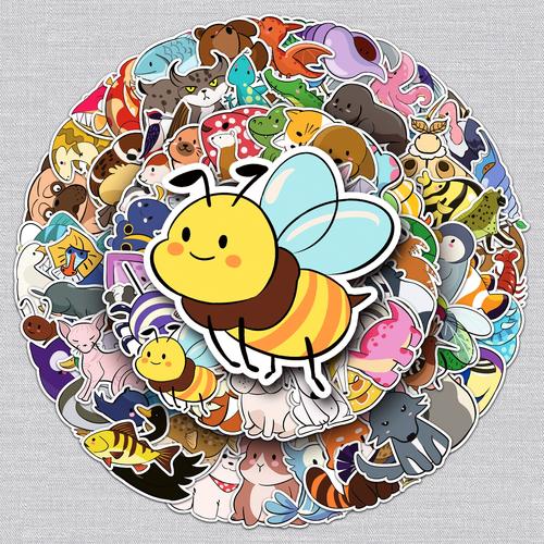 100张原创简笔画动物贴纸彩绘涂鸦创意卡通素材手机滑板吉他贴画