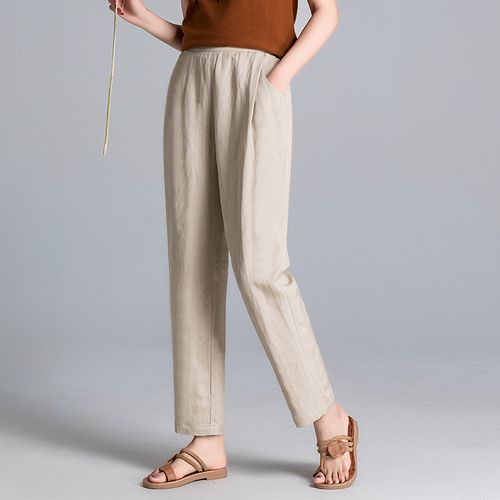 九分加肥加大女裤宽松棉麻裤女夏季薄款白色休闲裤