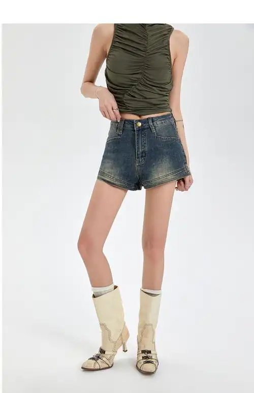 美式高腰牛仔短裤女春夏季新款爆款辣妹显瘦a字热裤 - 17网