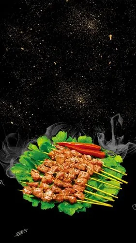 背景搜索 > 黑色简约金粉烧烤烤串psd分层h5