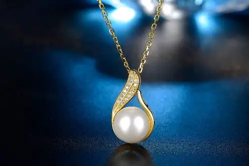 s925纯银珍珠项链彩金吊坠女天然贝珠欧美饰品批发设计师2020新款