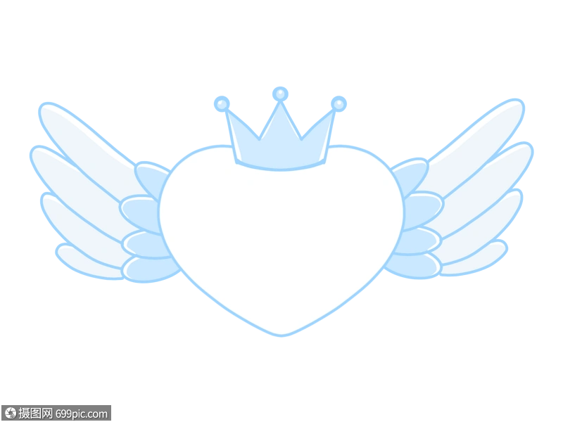 蓝色爱心翅膀边框皇冠文本框